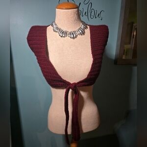 Fun Hand Crocheted Knit Tie-Front Crop Top